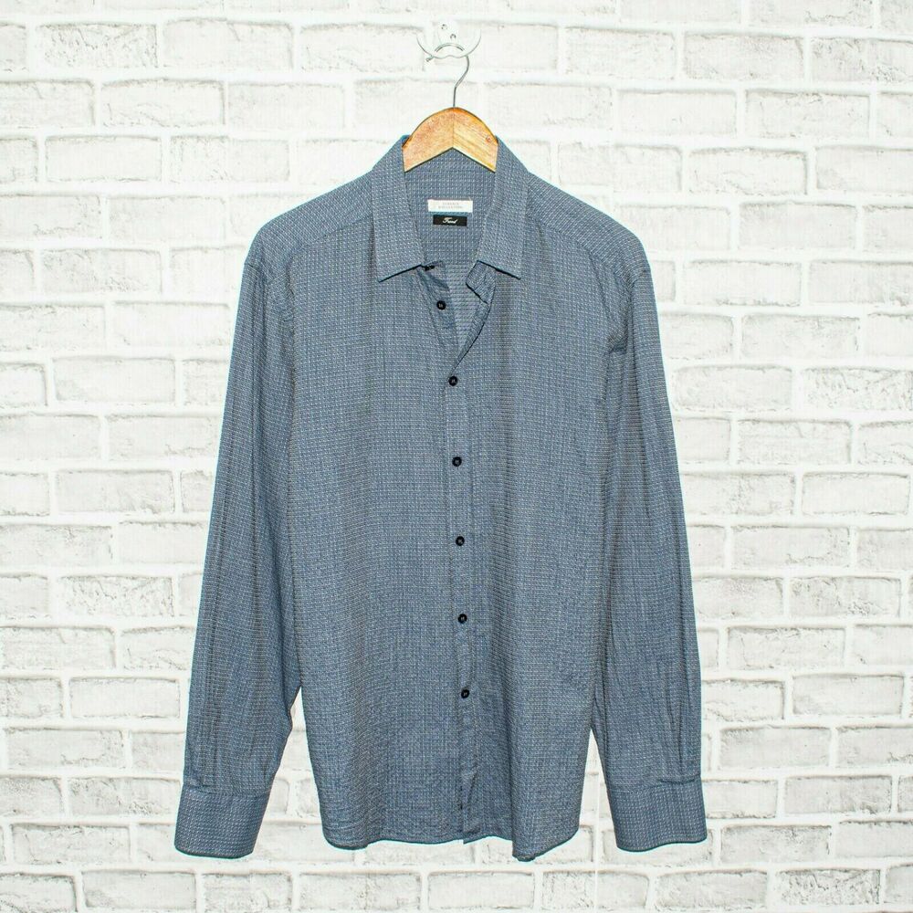 VERSACE Collection Trend fit Button up Shirt Textured Blue Size 17